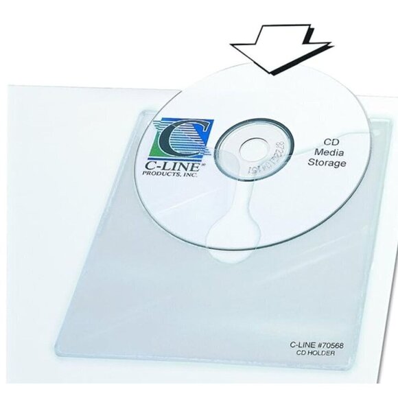C-Line Self-Adhesive CD Holder, 1 Disc Capacity, Clear, 10/Pack - Picture 2 of 3